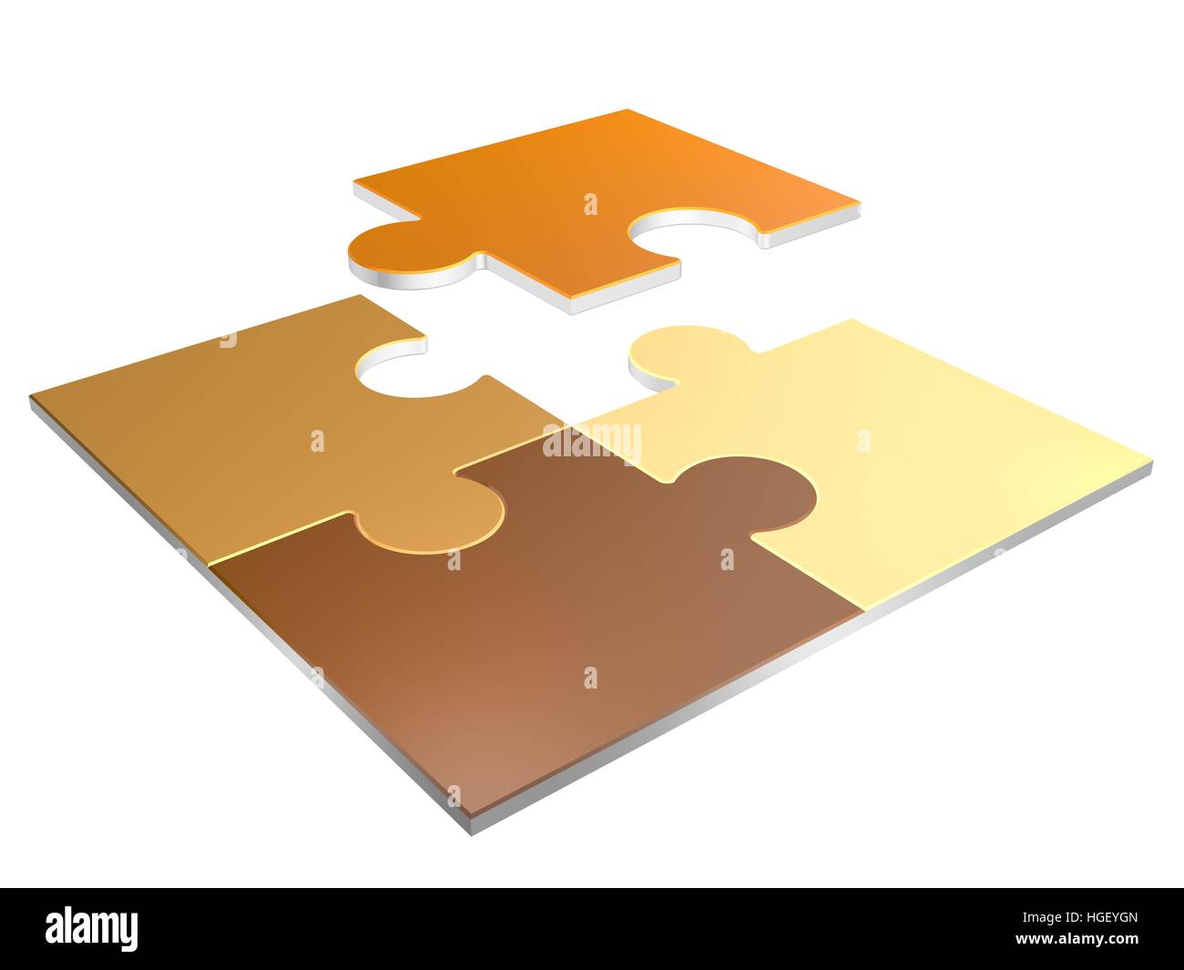 3D Illustration of simple colorful puzzle pieces isolated over white ...