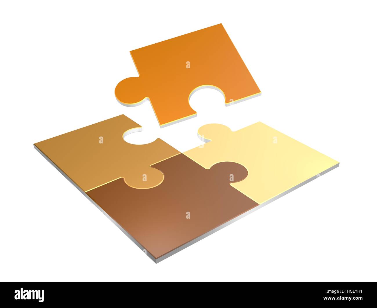 3D Illustration of simple colorful puzzle pieces isolated over white ...