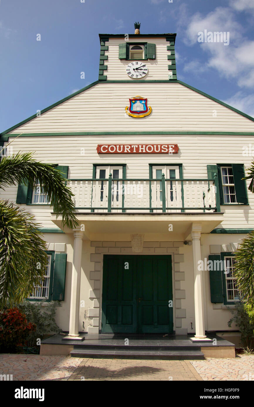 Historic Court house builiding of Philipsburg in the town center, St Maarten, Caribbean. Stock Photo