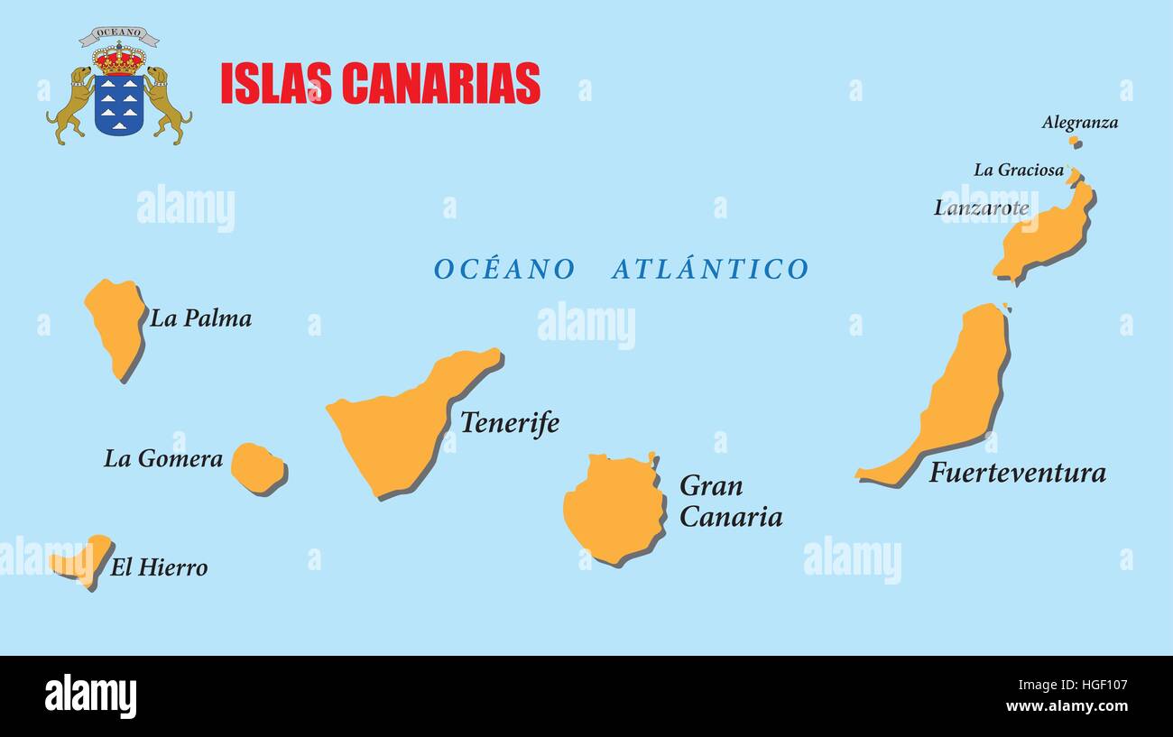 canary islands map with coat of arms Stock Vector