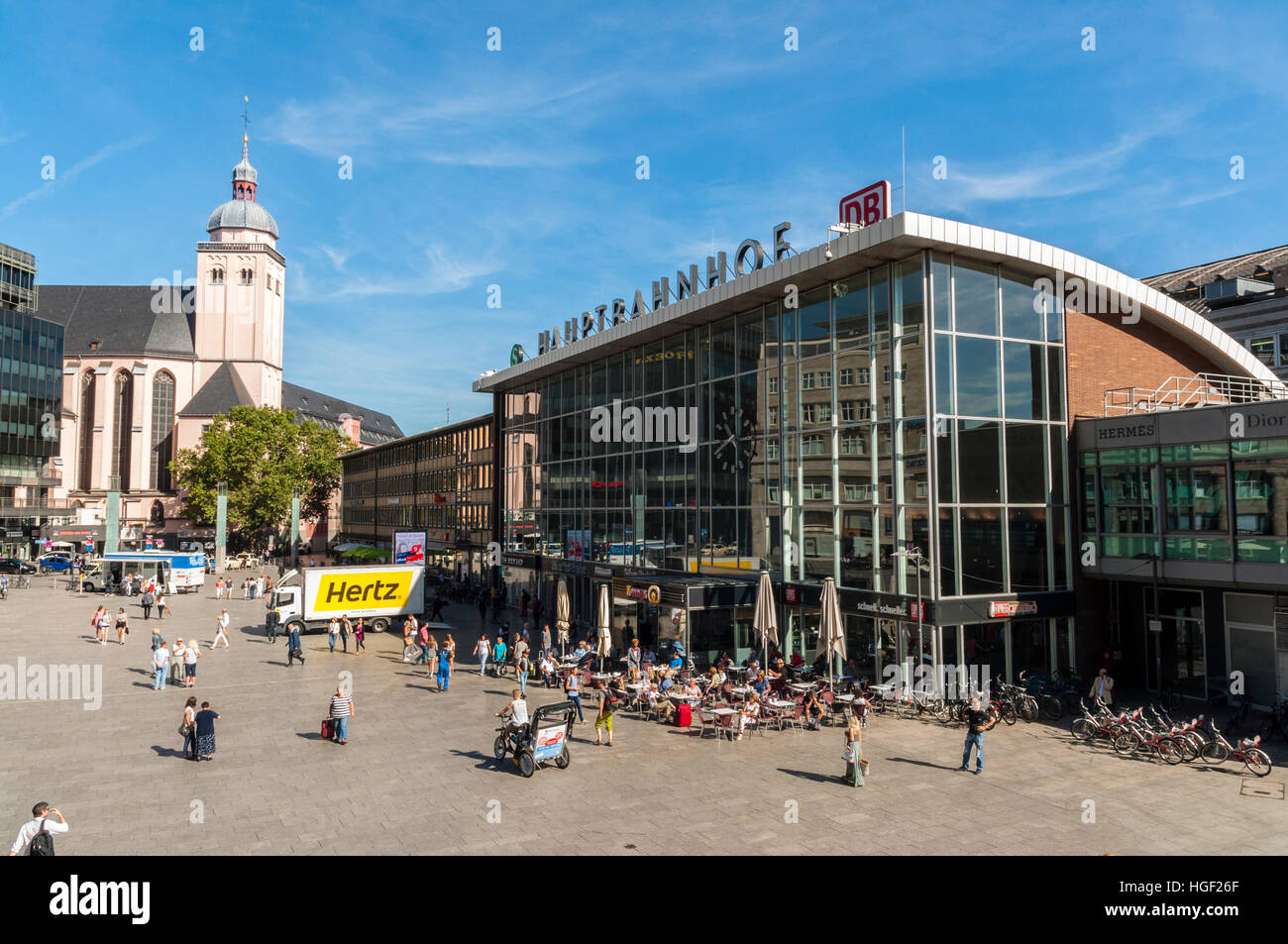Cologne main station, viewed from Cathedral steps, NRW, Germany Stock Photo