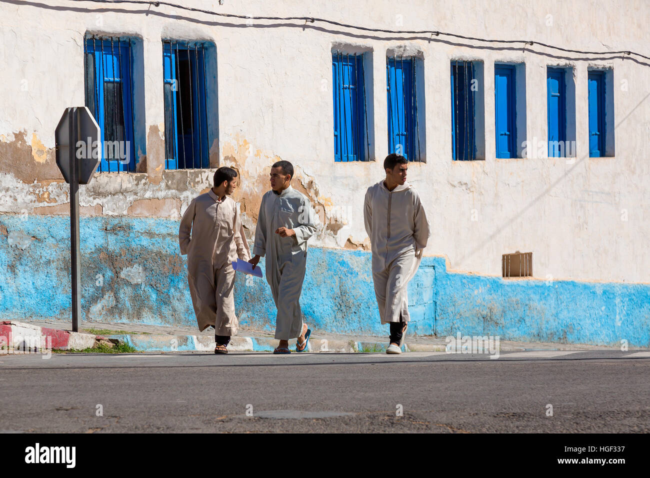 Sidi Ifni, Morocco - November 11, 2016: Scenes full of colors in Moroccan streets. Southwestern Morocco. Stock Photo