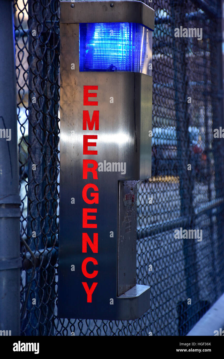Emergency phone box in Chicago alley near Loyola Campus Stock Photo