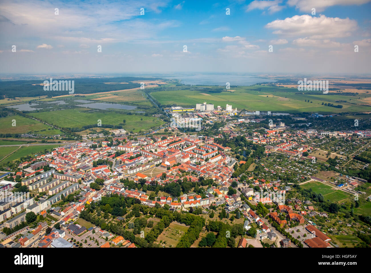 Aerial view, Malchin, Mecklenburg Lake Plateau, Mecklenburg-Western Pomerania, Germany Stock Photo