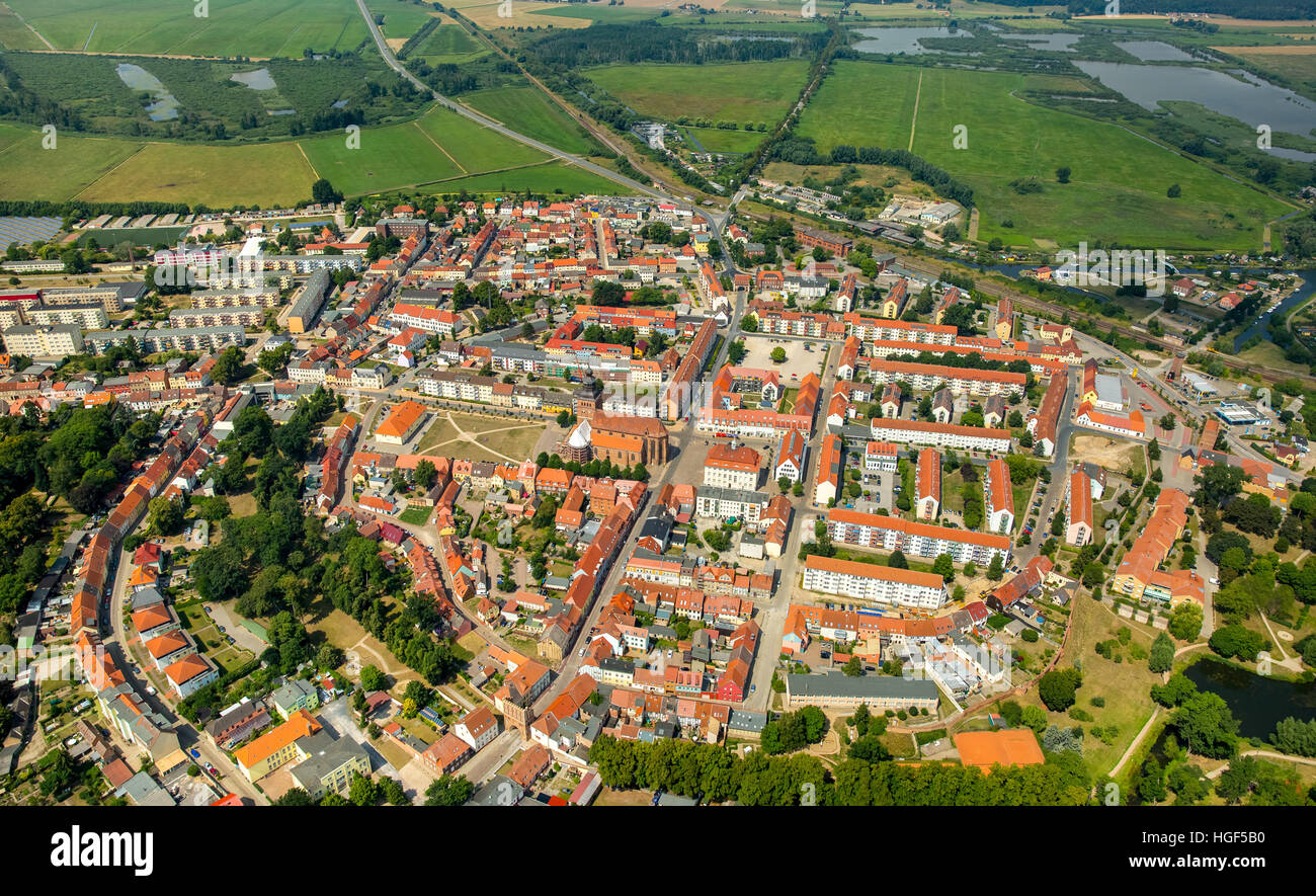 Aerial view, Malchin, Mecklenburg Lake Plateau, Mecklenburg-Western Pomerania, Germany Stock Photo