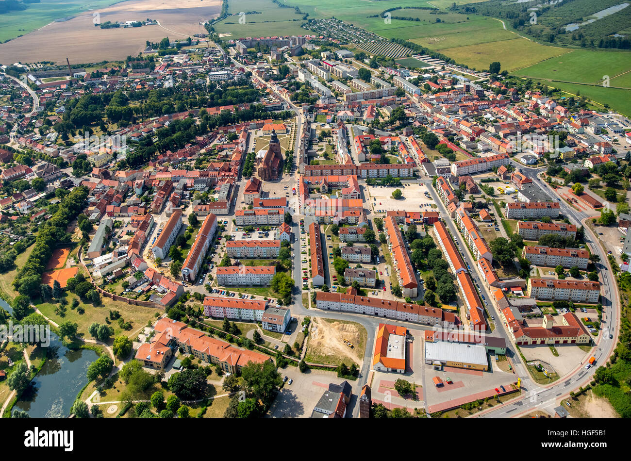 Aerial view, Malchin, Mecklenburg Lake Plateau, Mecklenburg-Western Pomerania, Germany Stock Photo