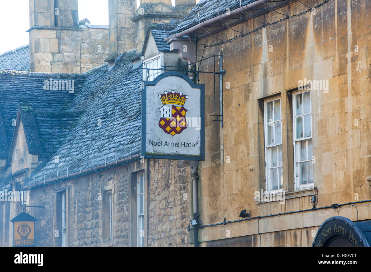 Noel Arms hotel and pub in Chipping Campden high street, the Cotswolds in Gloucestershire,England Stock Photo