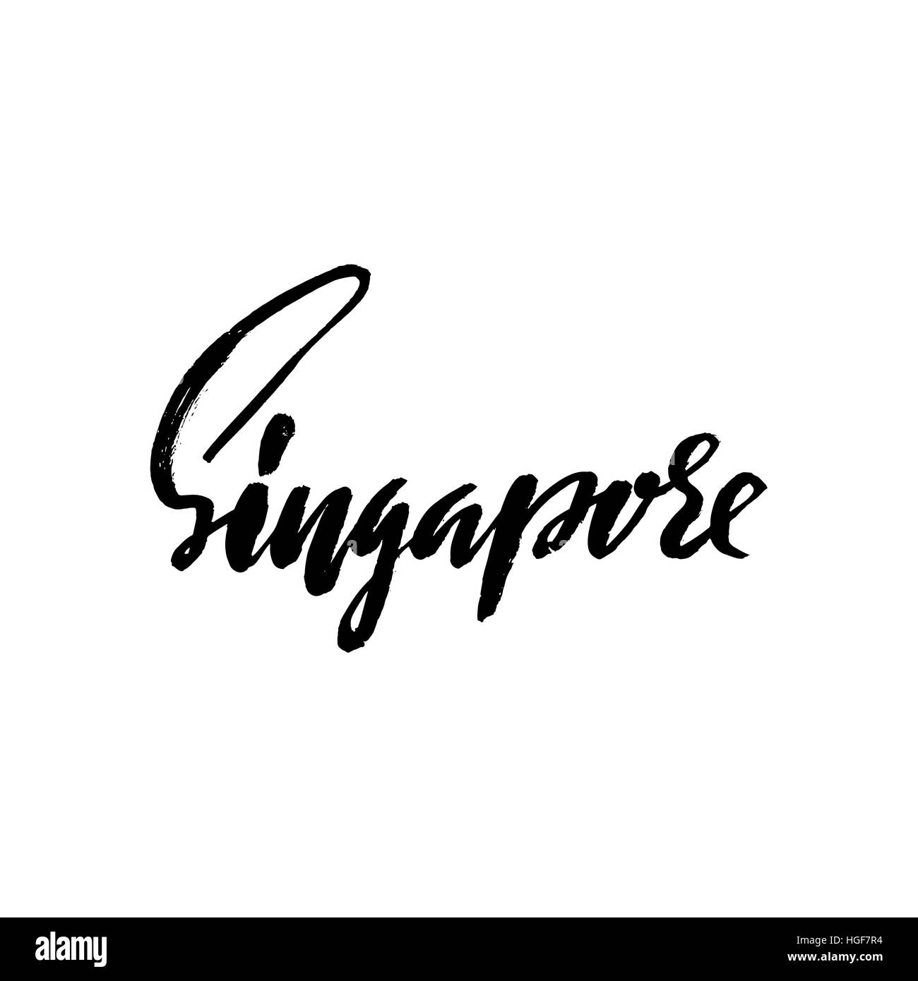 Greetings from Singapore. Greeting card with typography, lettering design. Hand drawn dry brush