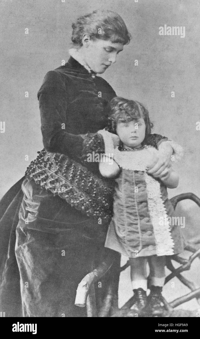 Jennie Jerome wife of Lord Randolph Churchill and mother of Winston Churchill, with Winston aged two. Dublin 1876 Stock Photo