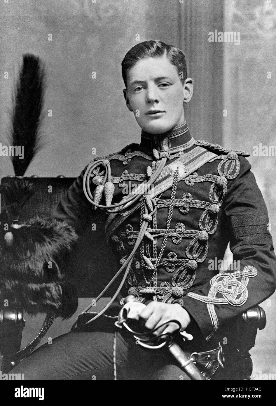 1895 Winston Churchill aged 21 as a subaltern in the 4th Hussars at Aldershot Stock Photo