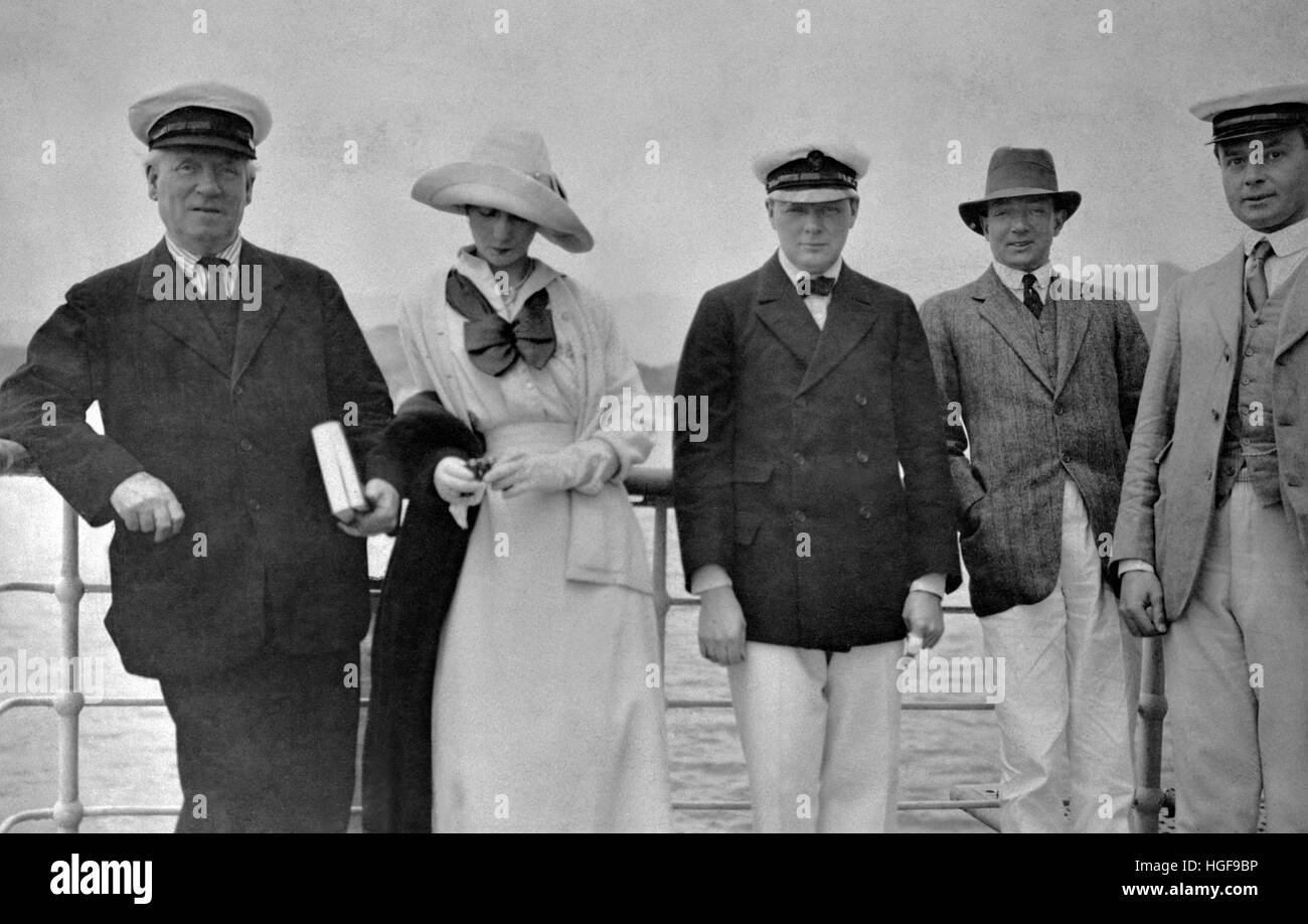 1912  Winston Churchill, 1st Lord of the Admiralty on board  the 'Enchantress' , cruising in the Mediterranean Stock Photo