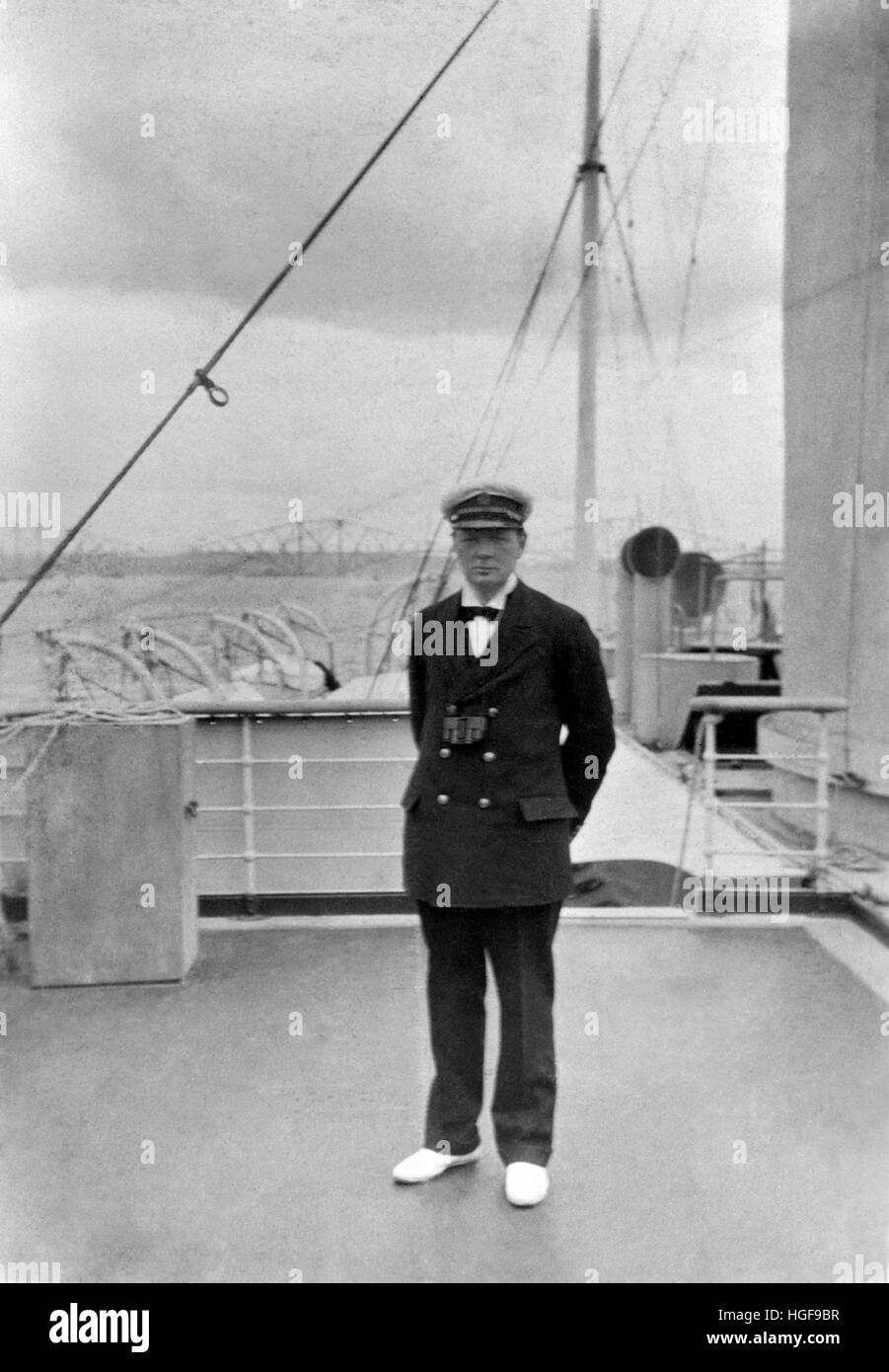 1912. Winston Churchill on board the 'Enchantress' in the Firth-of-Forth as First Lord of the Admiralty Stock Photo