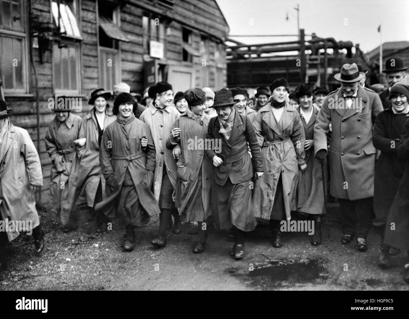 Winston Churchill  as Minister of Munitions visits munitions factories in Glasgow Ocober 1918 Stock Photo