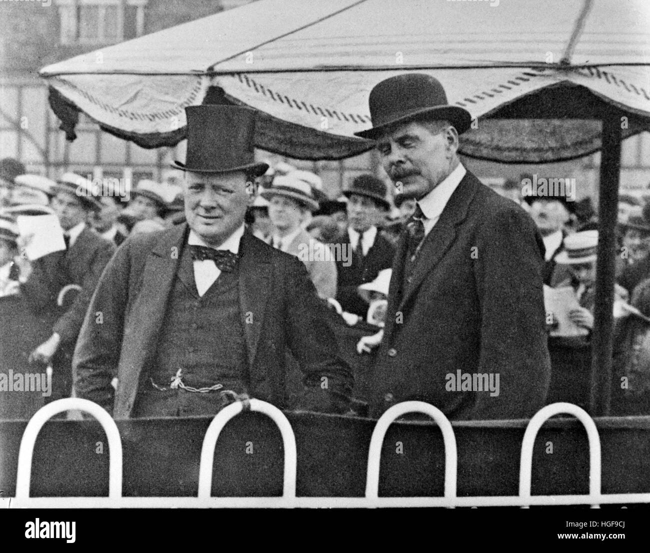 Winston Churchill with Chief of the Air staff, Sir Hugh Trenchard at Hendon Air Display. 8th July 1920 Stock Photo