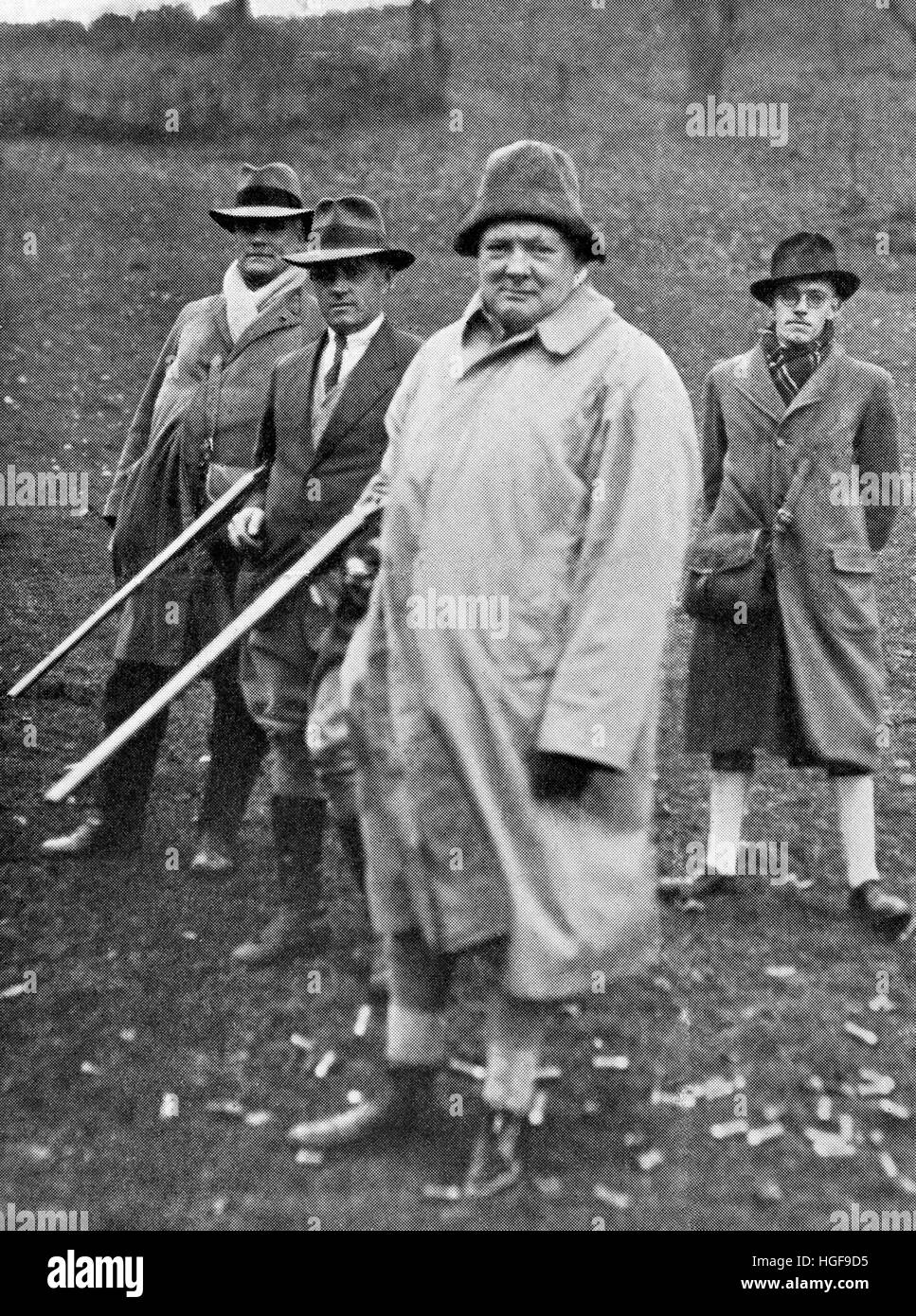 Churchill shooting in North Wales as a guest of his friend the Duke of Westminster.1933 Stock Photo