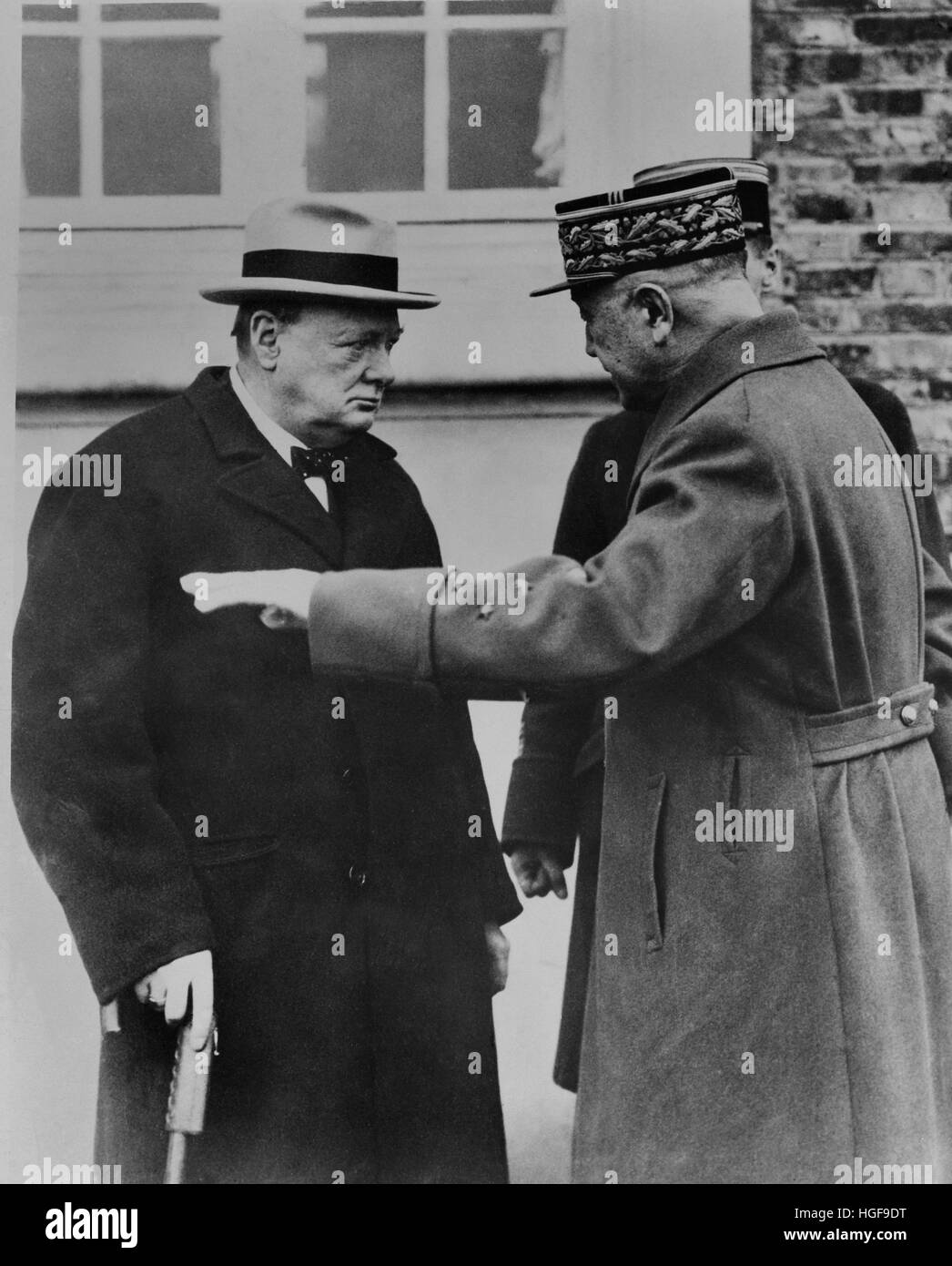 Churchill in France talking to General Georges. January 1940 Stock Photo