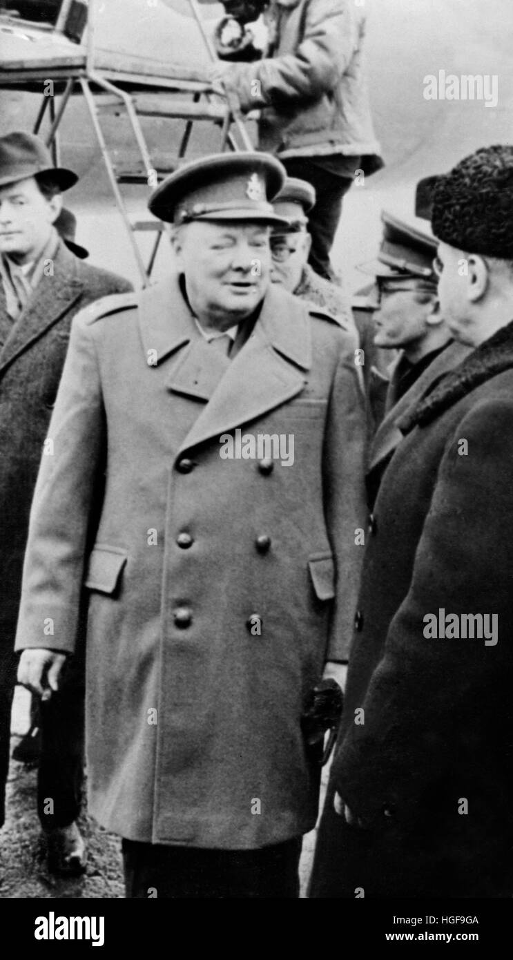 Winston Churchill arriving at the Yalta Conference.February1945 Stock Photo