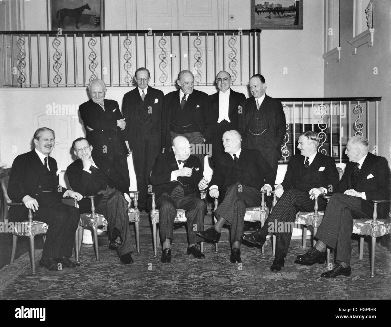 Prime Minister Winston Churchill With His Cabinet 1955 Stock