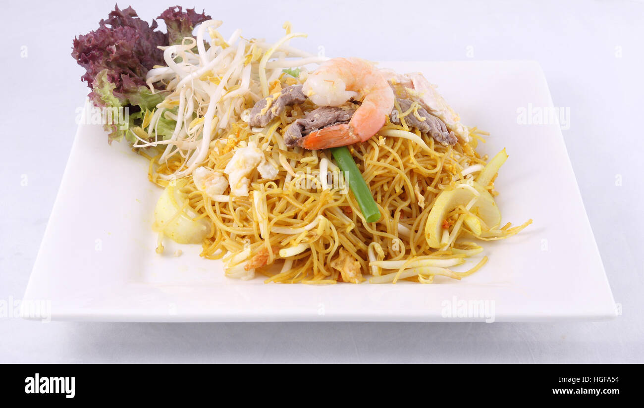 Singapore noodles stir fried foods cuisine Stock Photo