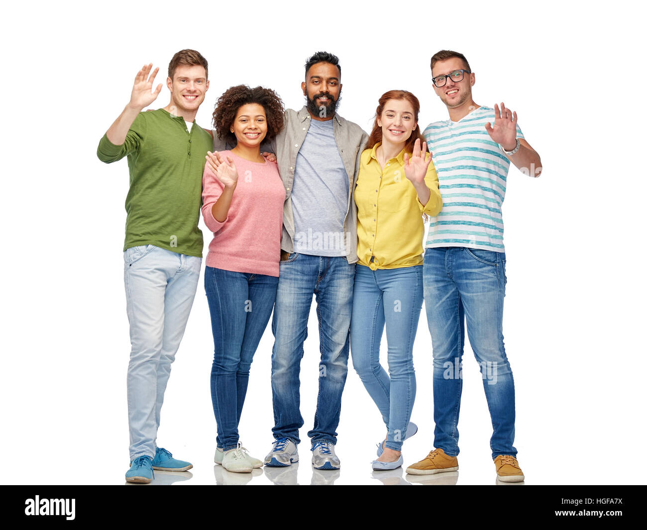 international group of happy people waving hands Stock Photo - Alamy