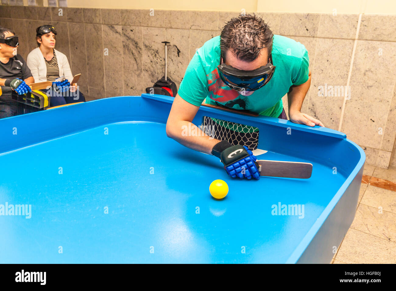 Blind people playing showdown game Stock Photo Alamy