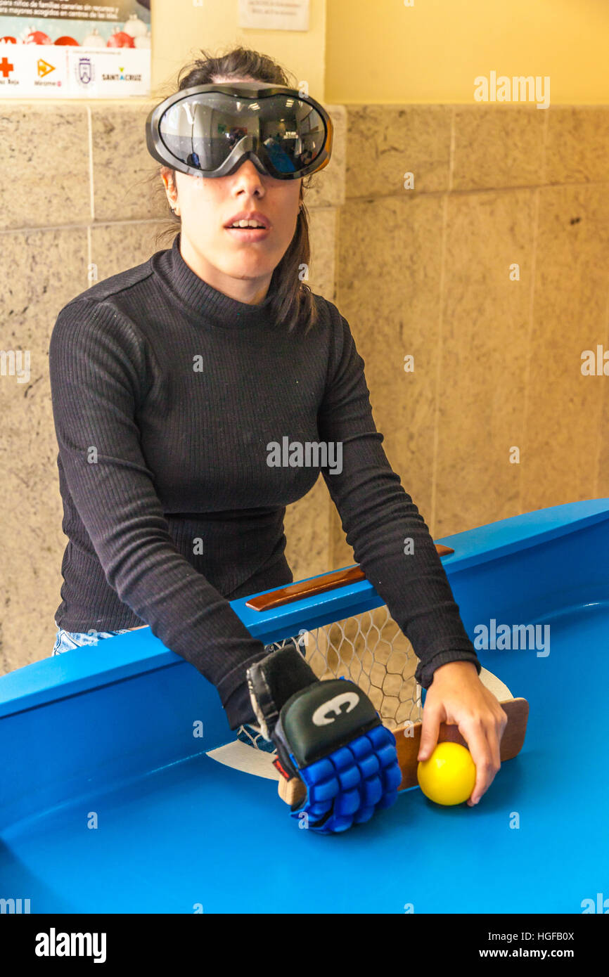 Blind people playing showdown game. Showdown is a fast-moving sport  originally designed for people with a visual impairment, but you don´t have  to be Stock Photo - Alamy