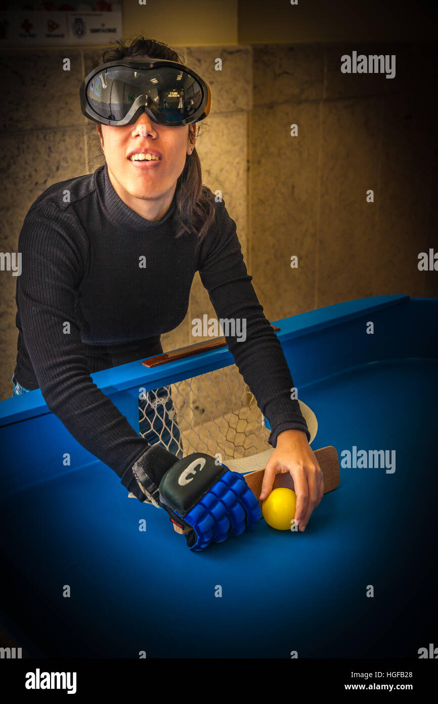 Blind people playing showdown game. Showdown is a fast-moving sport  originally designed for people with a visual impairment, but you don´t have  to be Stock Photo - Alamy