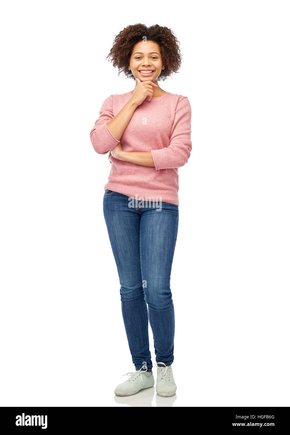 happy african american young woman over white Stock Photo - Alamy