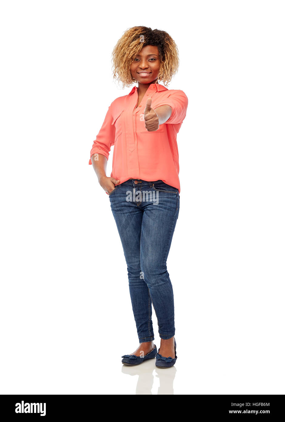 happy african american woman showing thumbs up Stock Photo - Alamy