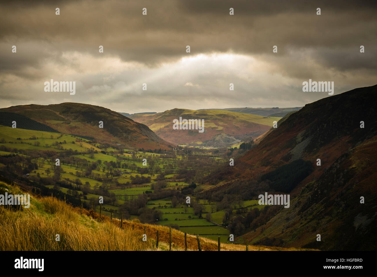 The Berwyn Hills landscape Looking down the Milltir Cerrig mountain pass along the Tanat Valley