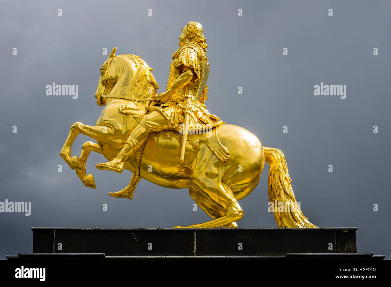 Golden rider statue in, Dresden, Stock Photo