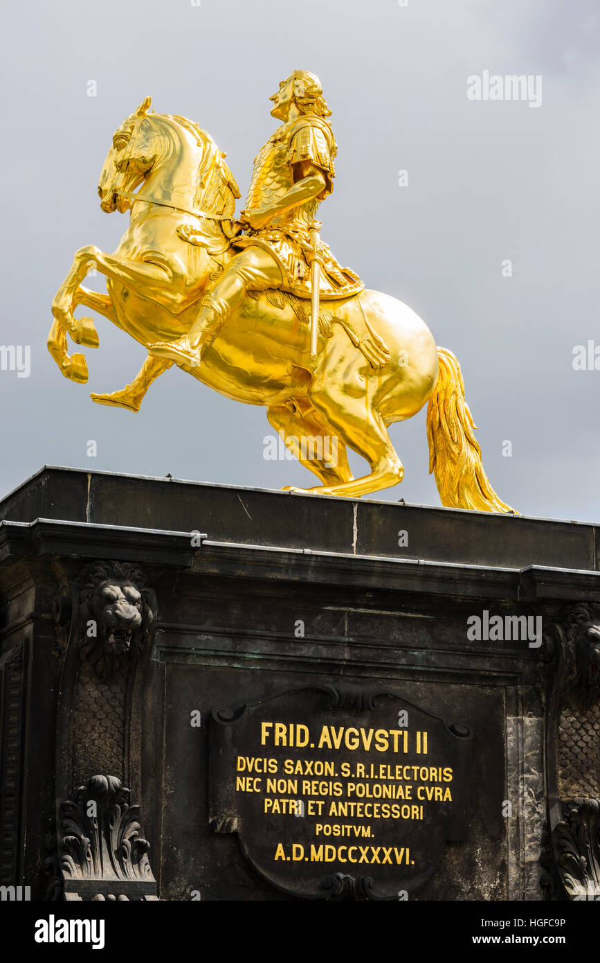 Golden rider statue in, Dresden, Stock Photo