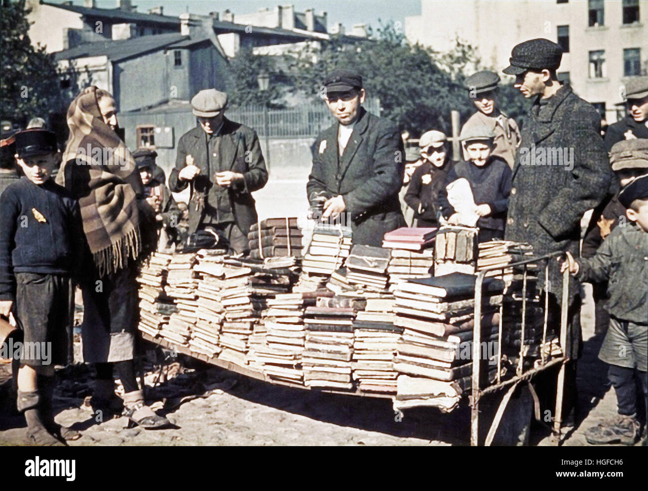 Ghetto Lodz, Litzmannstadt, Book sale in the ghetto, Poland 1940, World War II, Stock Photo