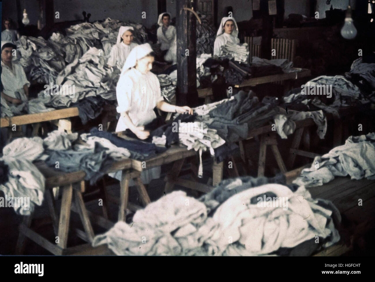 Ghetto Lodz, Litzmannstadt, Jewish women in the ghetto laundry, Poland 1940, World War II, Stock Photo