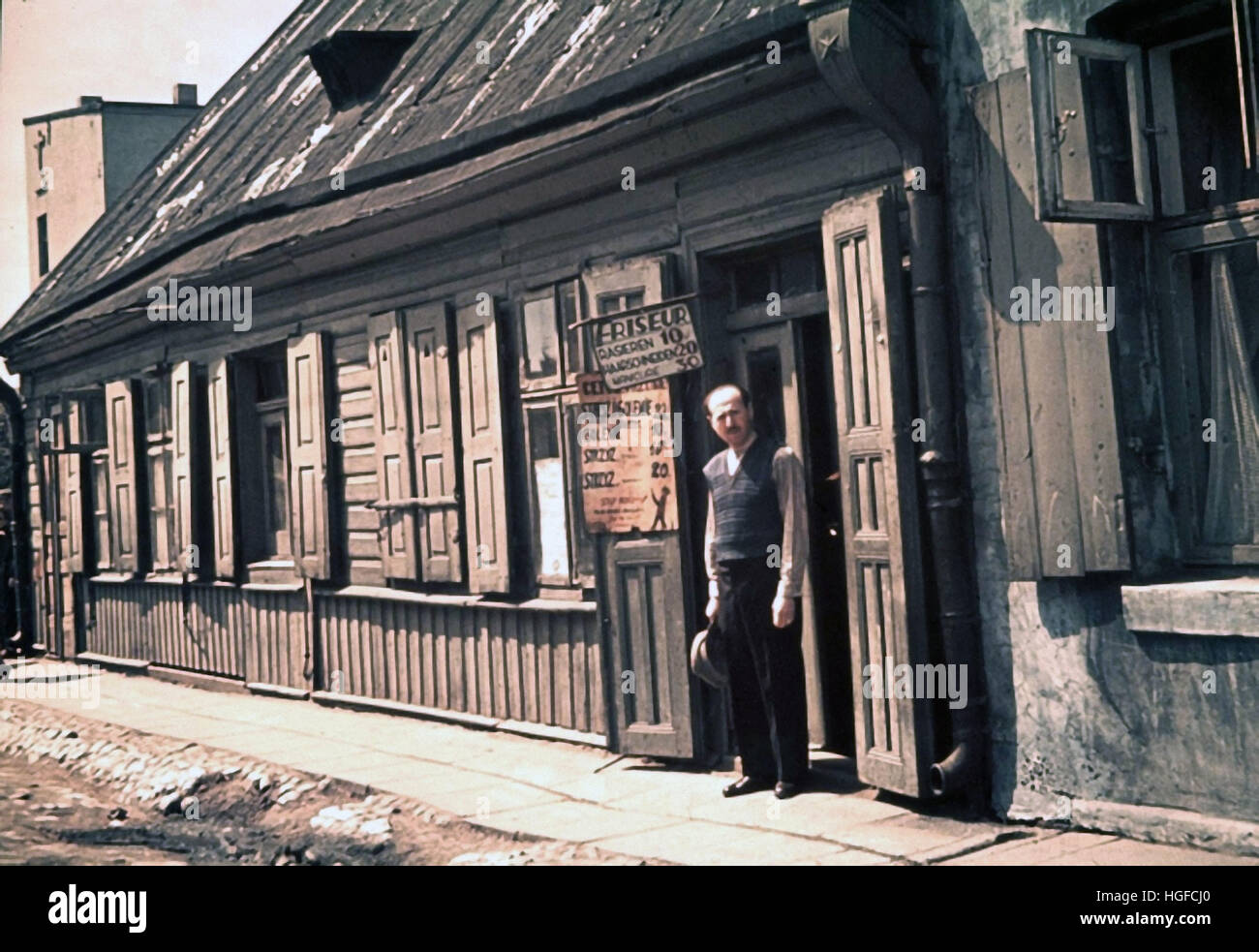 Ghetto Lodz, Litzmannstadt, Barber shop in the ghetto, Poland 1942, World War II, Stock Photo