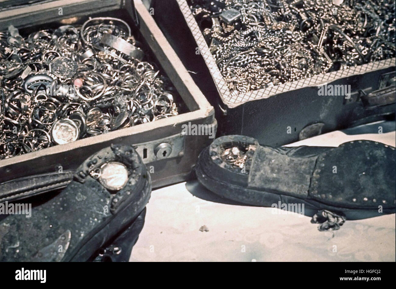 Ghetto Lodz, Litzmannstadt, Jewellery concealed in suitcases and shoes, Poland, 1942, World War II, Stock Photo