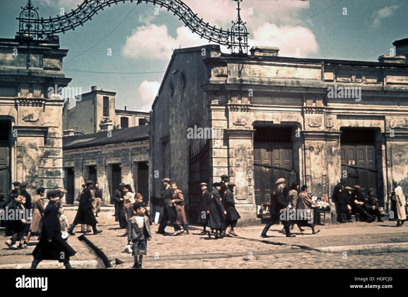 Ghetto Lodz, Litzmannstadt, A busy street in the ghetto, Poland 1942, World War II, Stock Photo