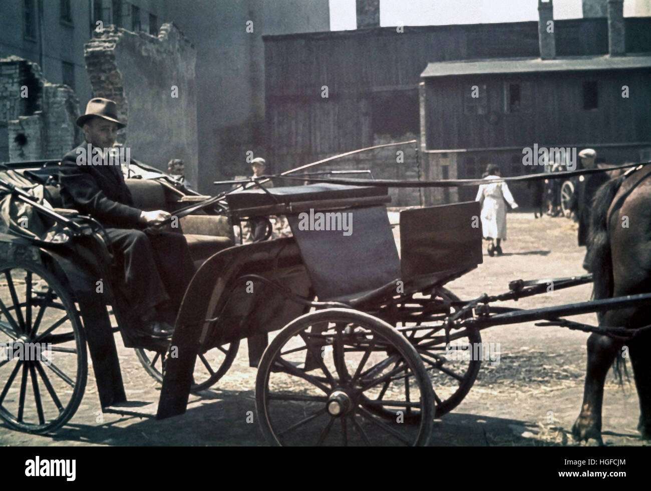 Ghetto Lodz, Litzmannstadt, Schaumberg, a German ghetto administrator, travelling in a cart, Poland 1940, World War II, Stock Photo