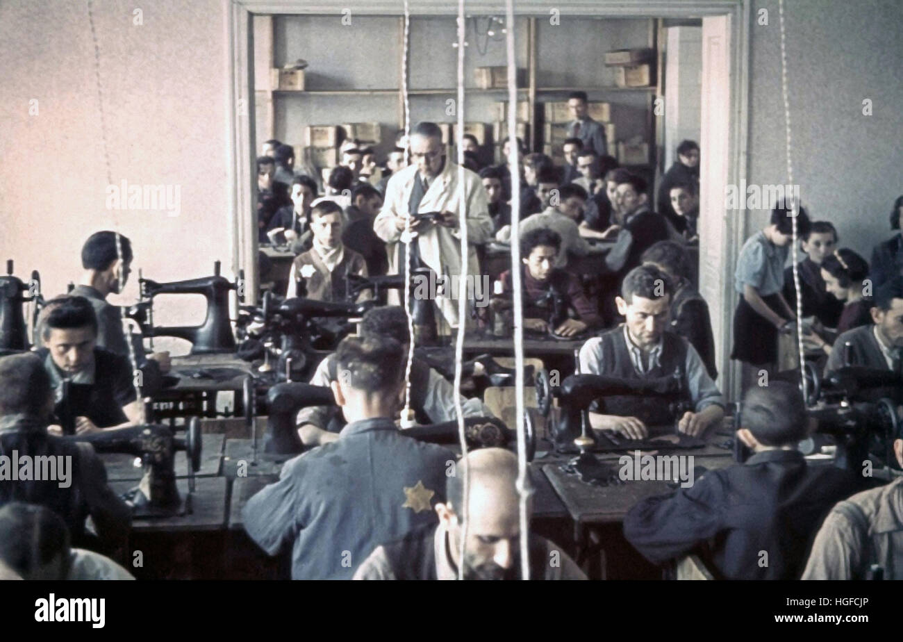 Ghetto Lodz, Litzmannstadt, Jewish workers in the saddle workshop, Poland 1940, World War II, Stock Photo