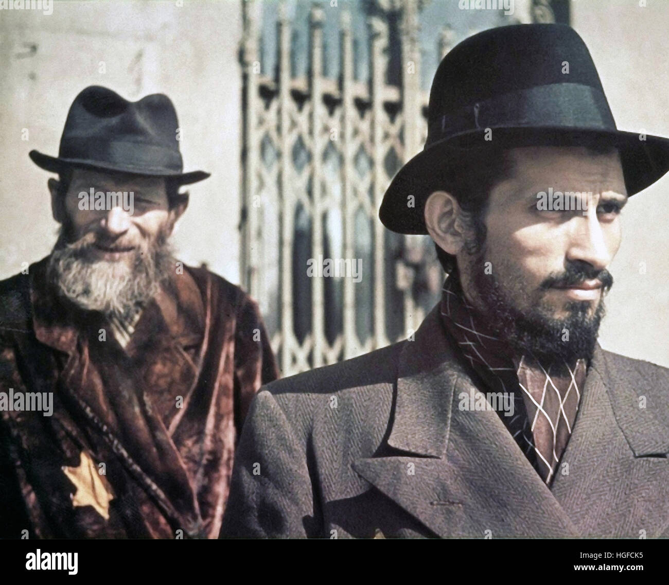 Ghetto Lodz, Litzmannstadt, Two bearded Jewish men in the ghetto, Poland 1940, World War II, Stock Photo
