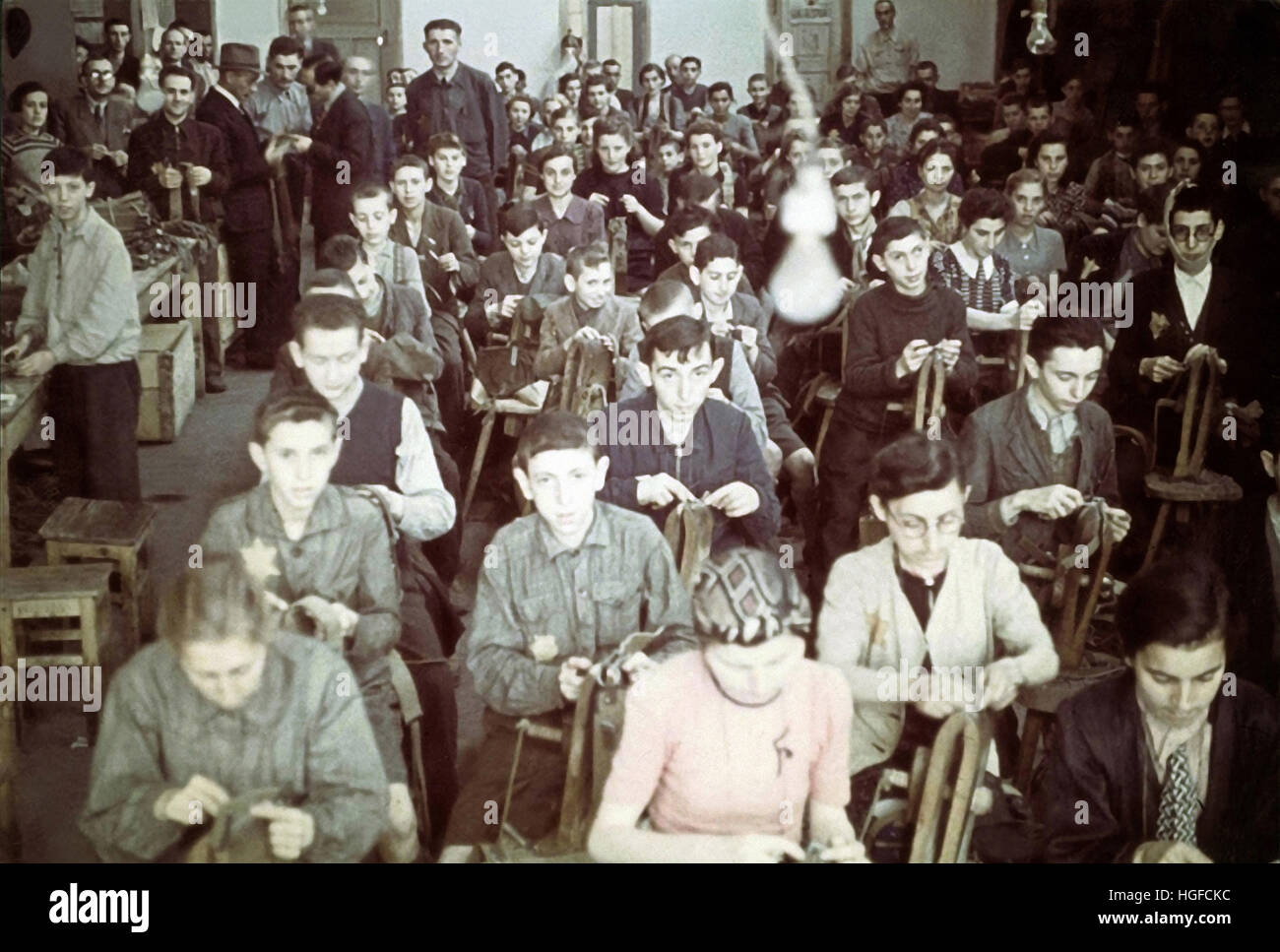 Ghetto Lodz, Litzmannstadt, In the saddle workshop of the ghetto, Poland 1940, World War II, Stock Photo