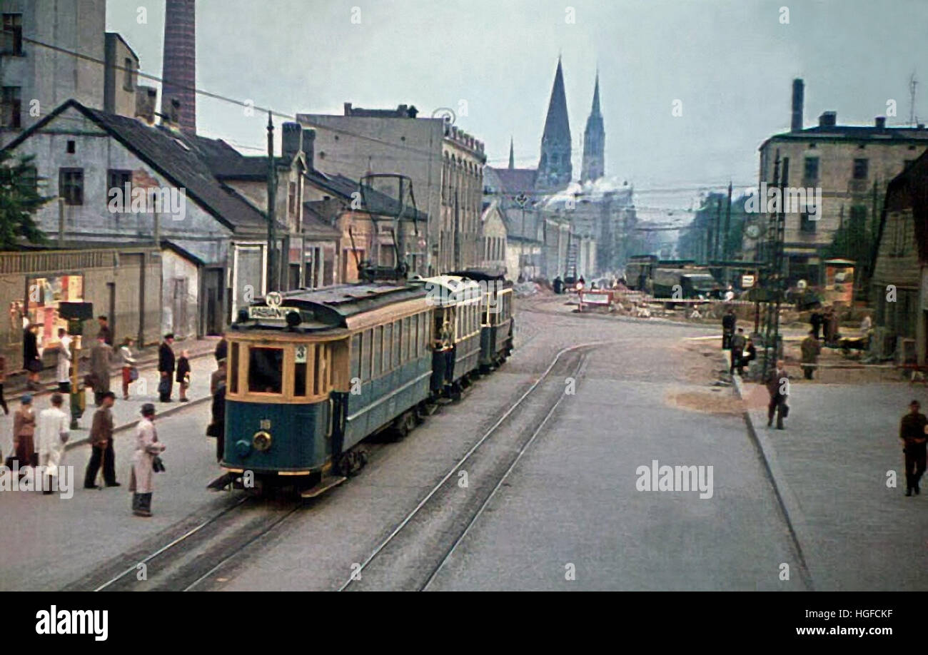 Ghetto Lodz, Litzmannstadt, A streetcar in the ghetto 1943, 1942, World War II, Poland 1943, World War II, Stock Photo