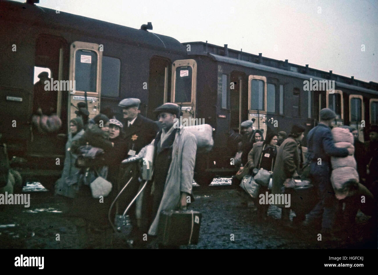 Ghetto Lodz, Litzmannstadt, Arrival of jews from Central Europe by train, Poland 1942, World War II, Stock Photo