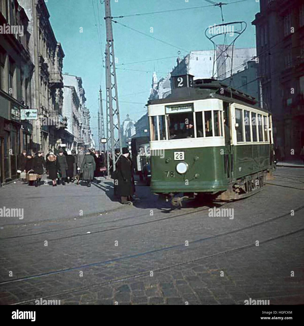 Ghetto Lodz, Litzmannstadt, A streetcar in the ghetto, Poland, 1942, World War II, Stock Photo