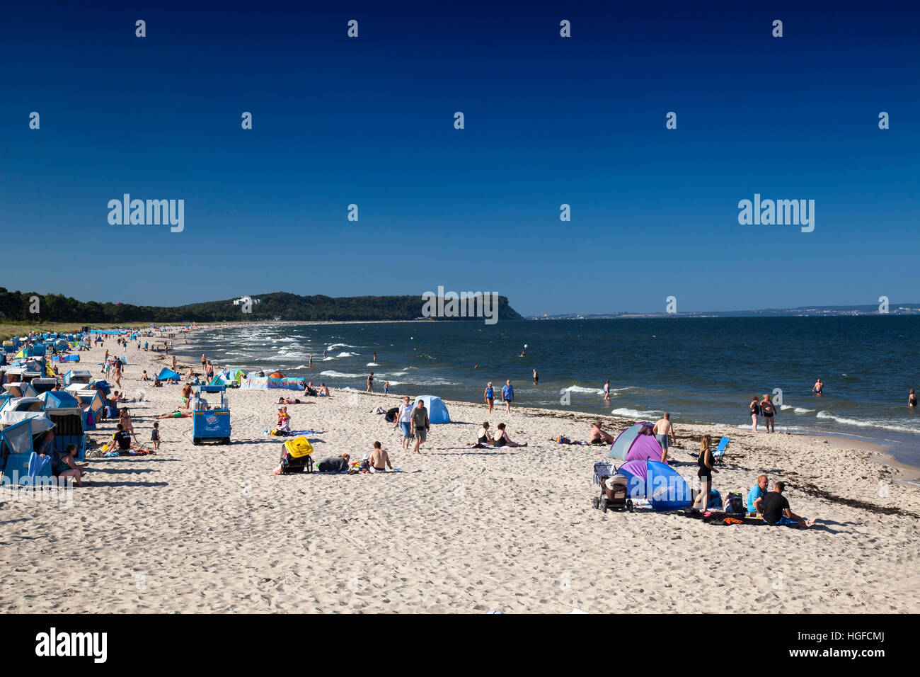 Beach with beach baskets, Baltic sea spa, Göhren, Rugen, Mecklenburg-West Pomerania Stock Photo
