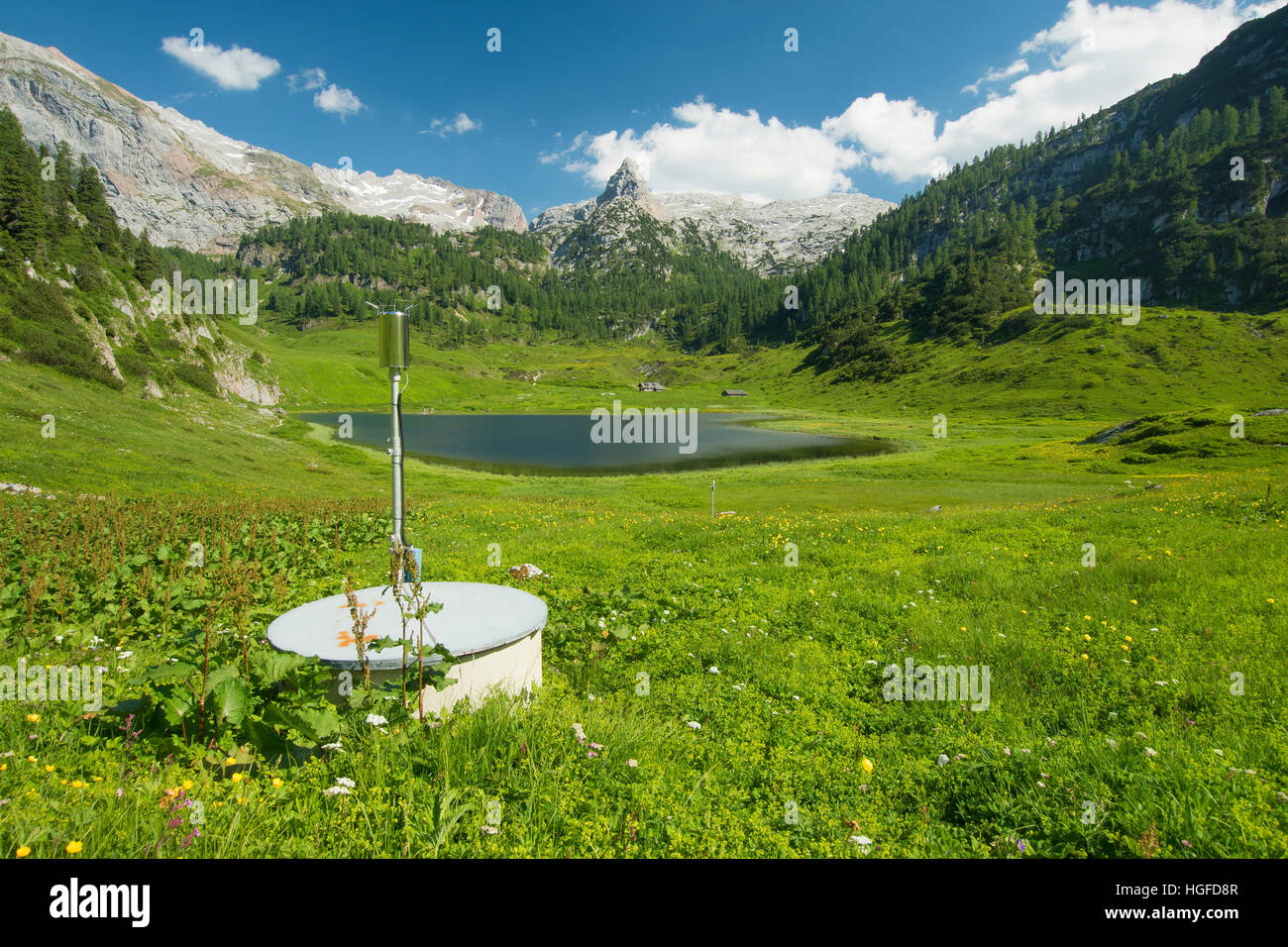 Measuring station on he Funtensee lake, Stock Photo