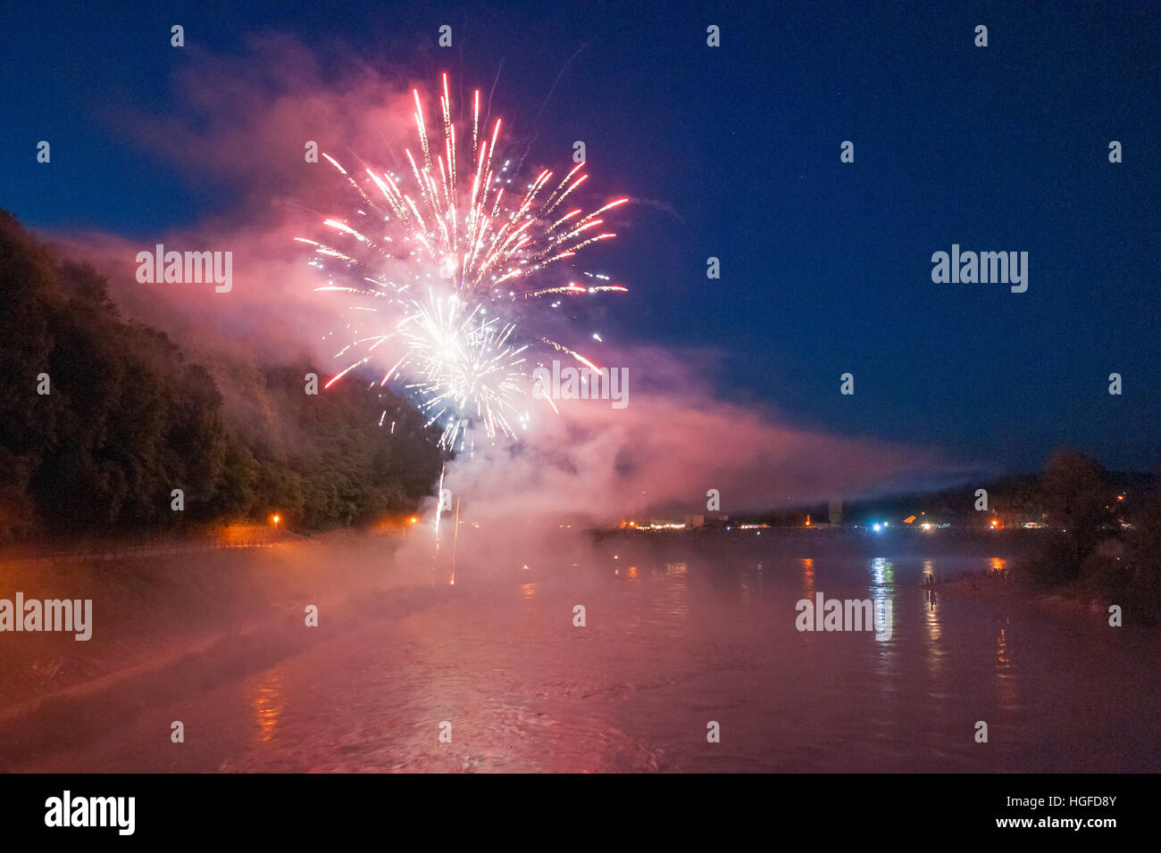 Fireworks in Laufen a.d. Salzach during solistice, Stock Photo