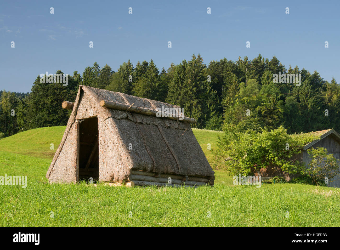 hut of the charcoal burners in Neukirchen in the municipality Teisendorf Stock Photo