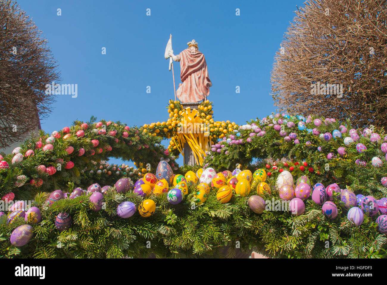 Easter well on the place Floriani in Bad Reichenhall, Stock Photo