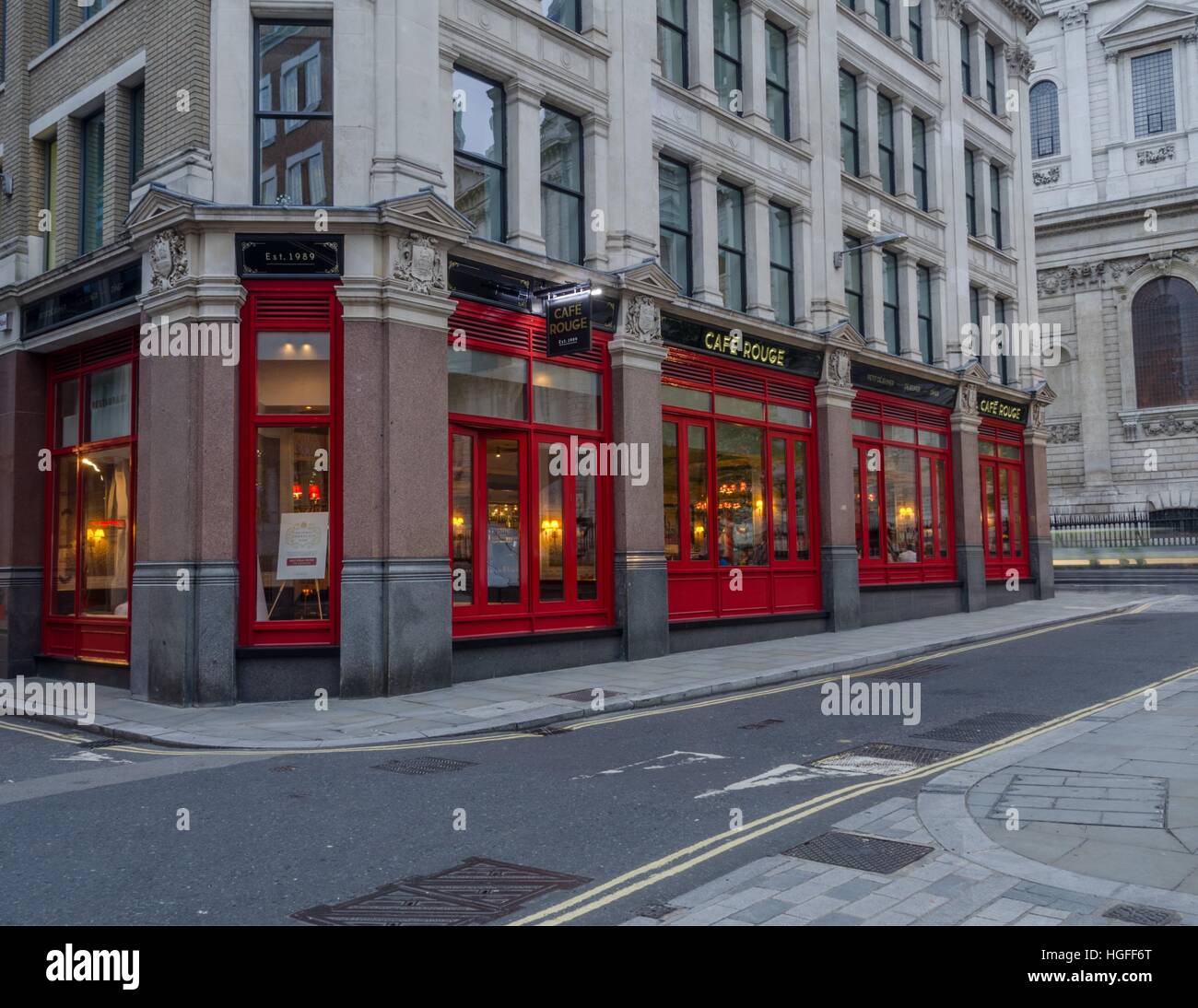 An evening shot of the Cafe Rouge near St. Paul's Cathedral, London